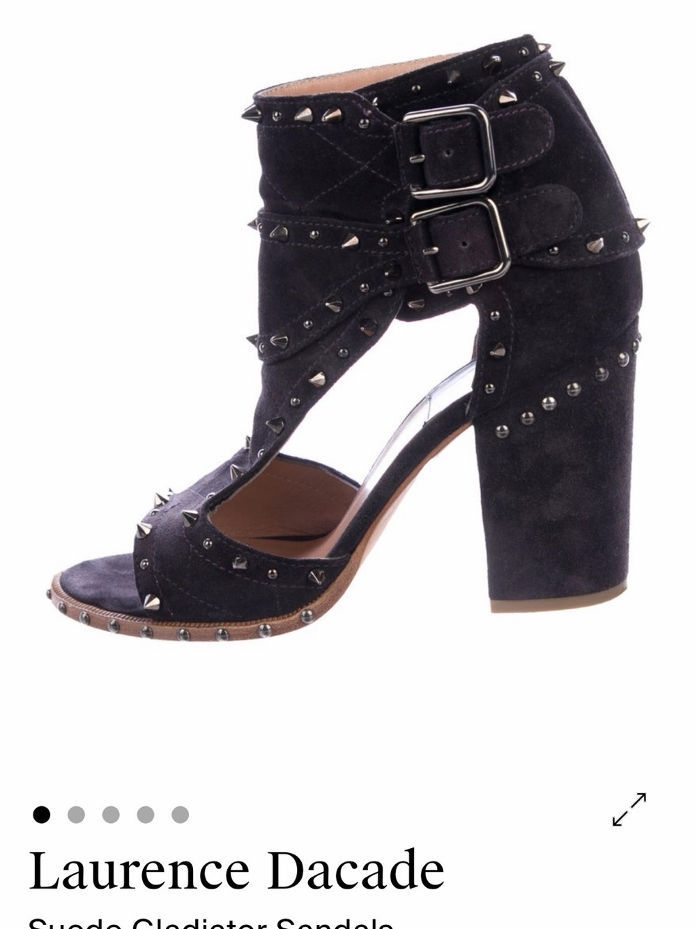 Laurence Dacade Black Suede Studded Buckle Block-Heel Sandals